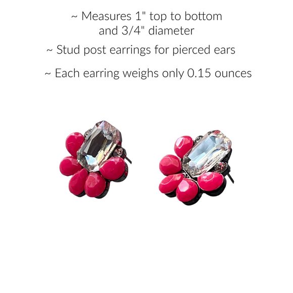 Statement Fashion Earrings Clear/Hot Pink Stones Stud Post for Pierced Ears - Picture 2 of 4